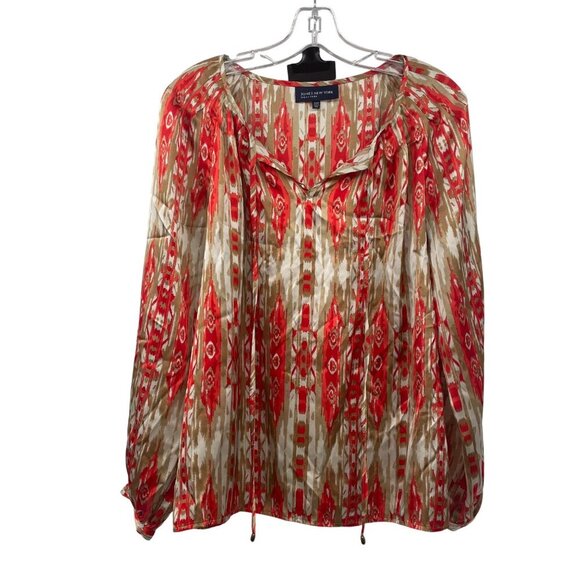 Jones New York Tops - Jones New York Womens Print Top Long Sleeve Tie Neck Multicolor Size Small